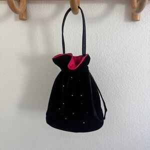 Victoria's Secret Retro Black velvet evening bag with pink lining and crystals